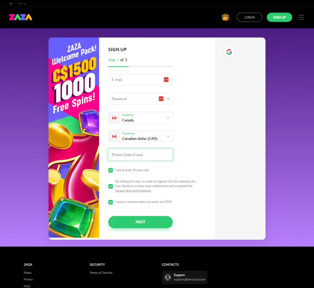 Zaza Casino Desktop Preview 2