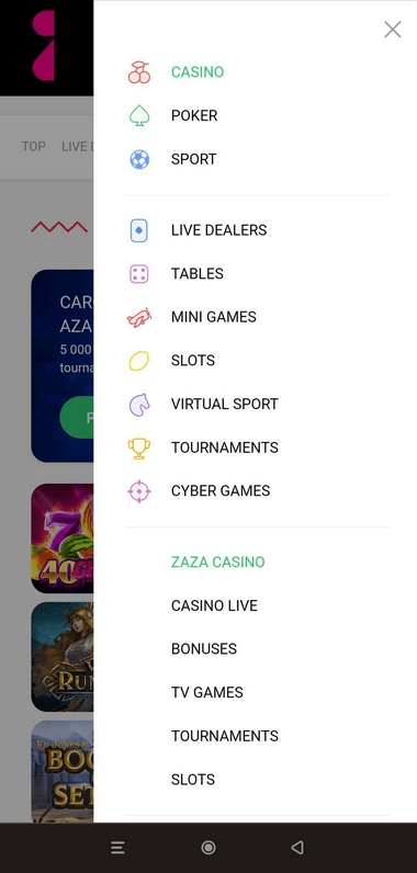 Zaza Casino Mobile Preview 1
