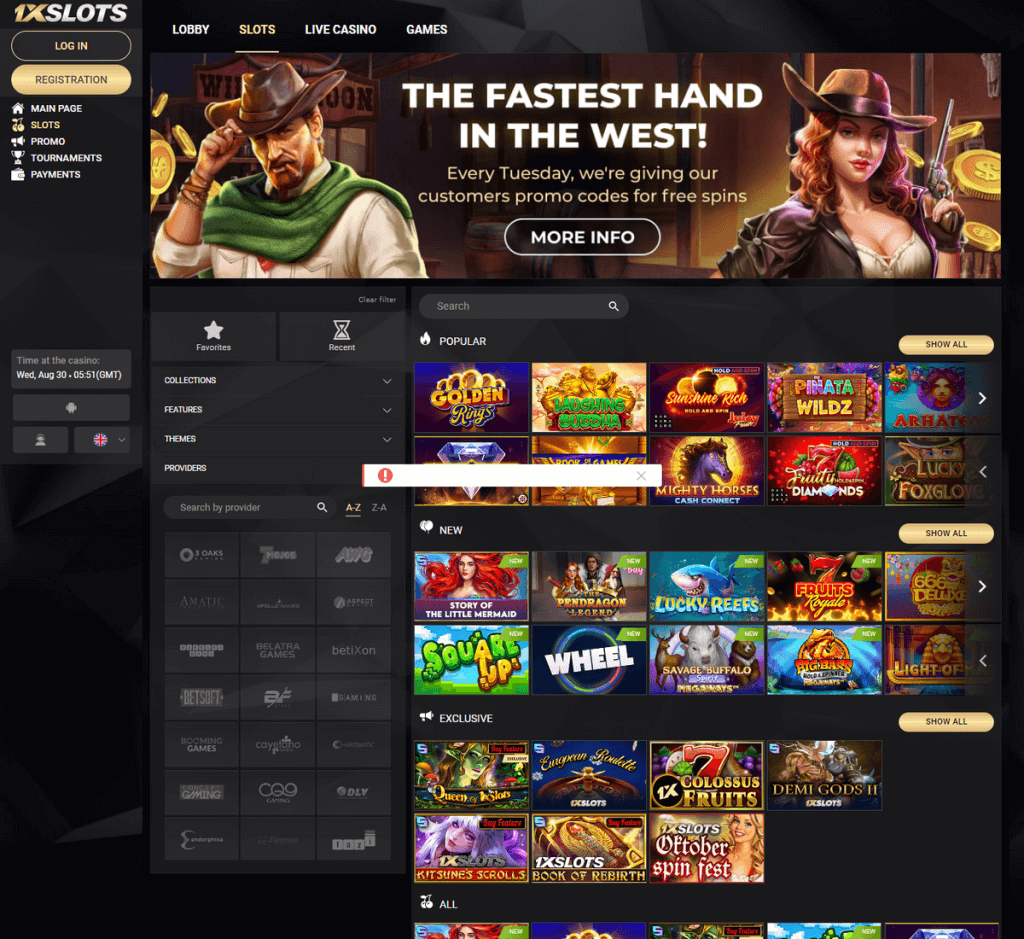 1xSlots Casino Desktop Preview 1