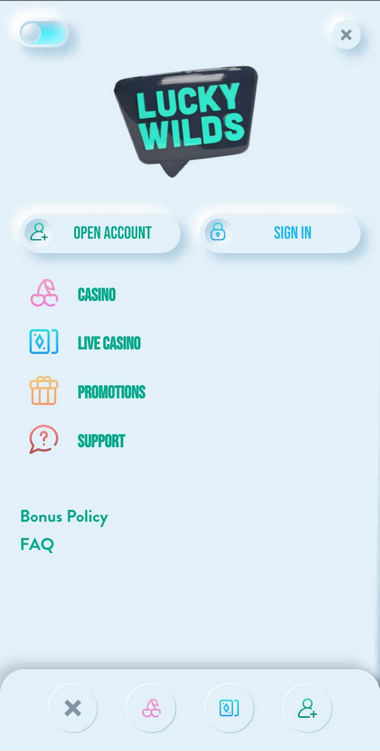 LuckyWilds Casino Mobile Preview 2