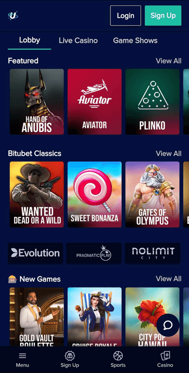 Bitubet Casino Mobile Preview 1