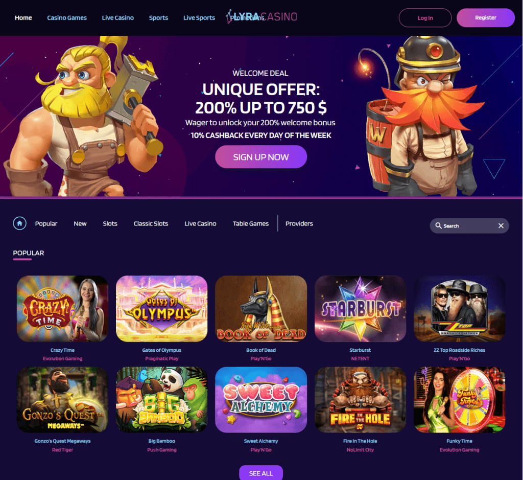 Lyra Casino Desktop Preview 2