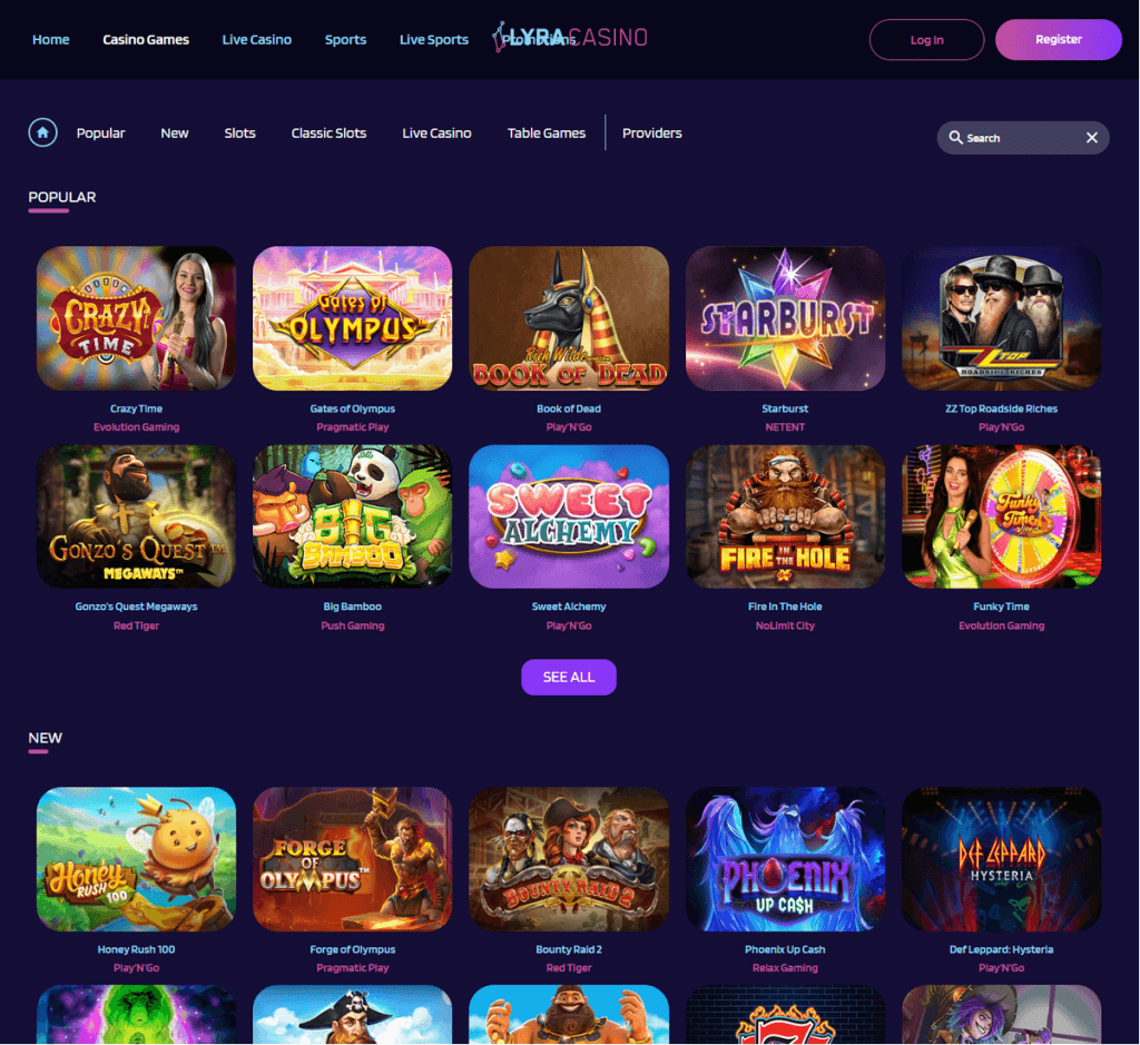 Lyra Casino Desktop Preview 1