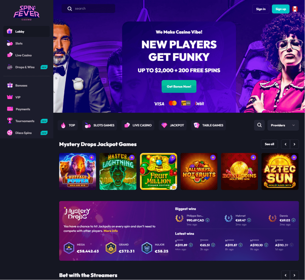 SpinFever Casino Desktop Preview 2