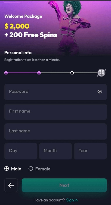 SpinFever Casino Account Creation Image 2