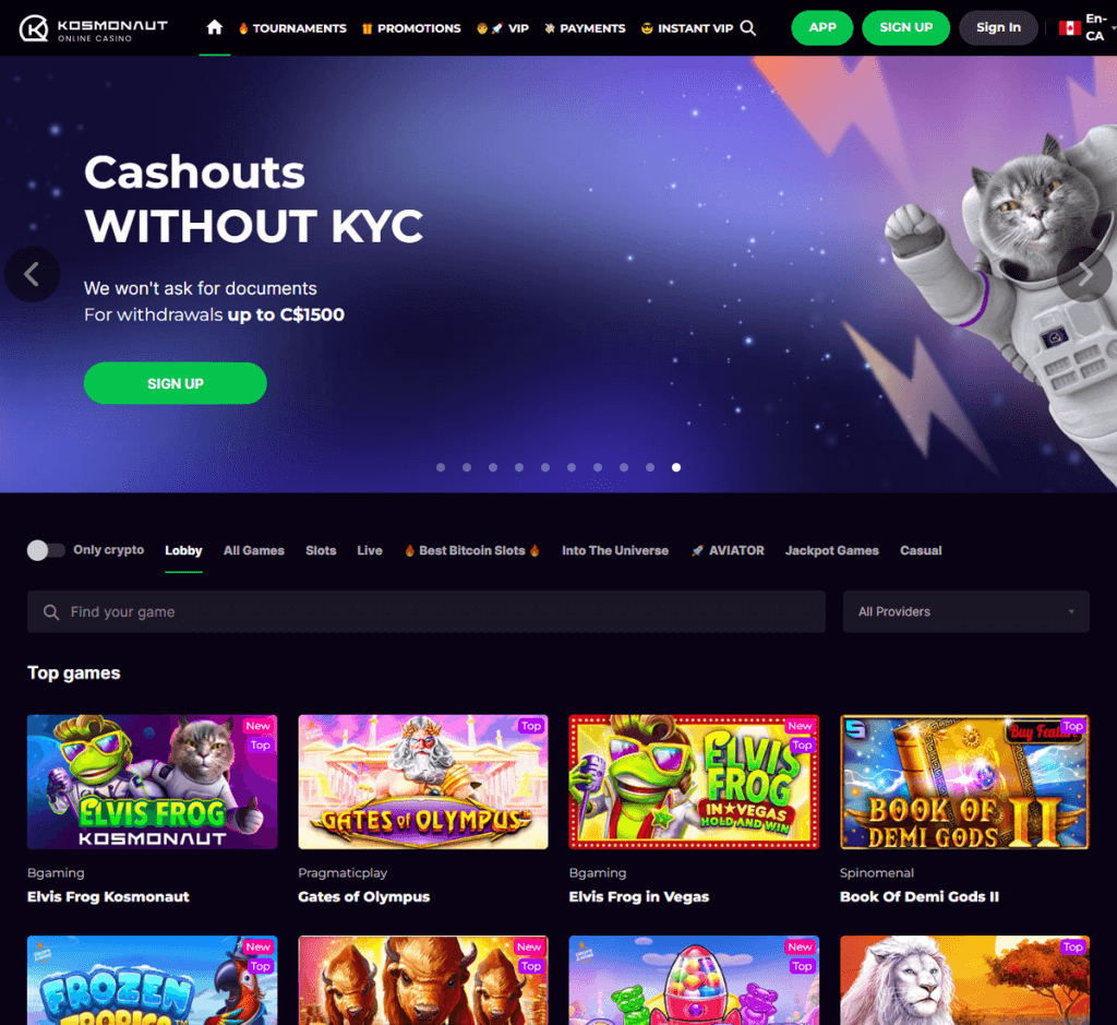 Kosmonaut Casino Desktop Preview 2