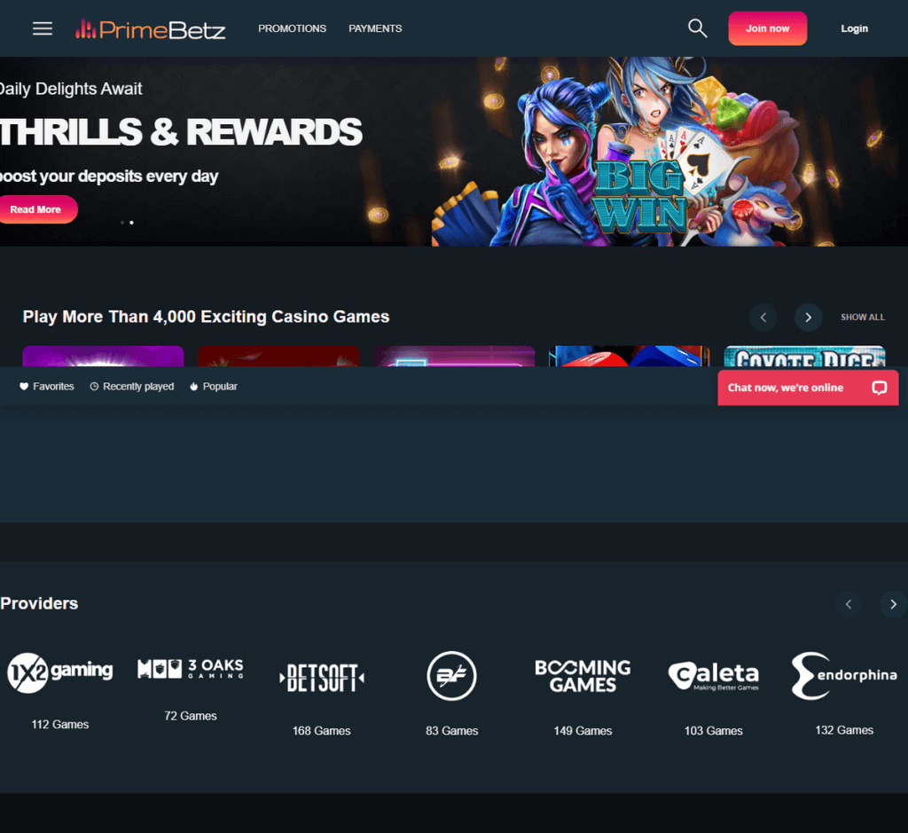 PrimeBetz Casino Desktop Preview 2