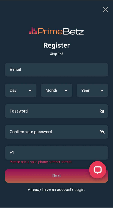 Step-by-Step Image Guide of PrimeBetz Casino Registration 2