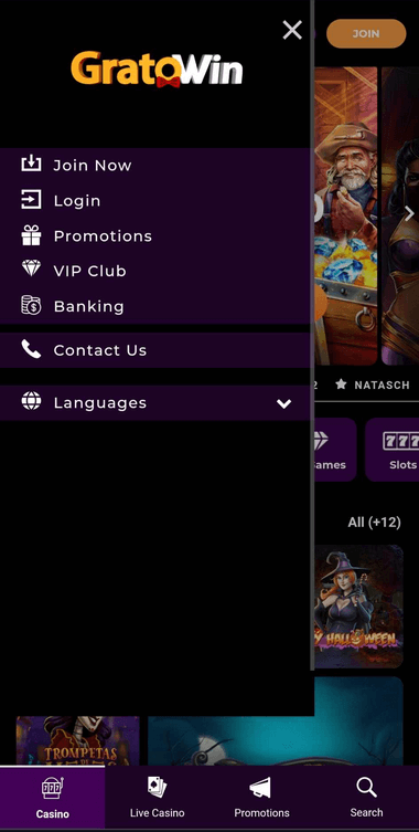 GratoWin Casino Mobile Preview 2