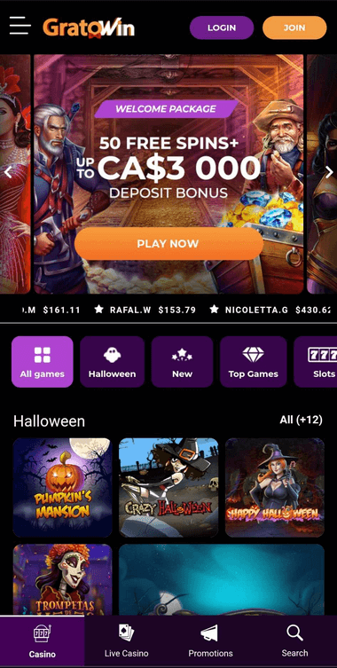 GratoWin Casino Mobile Preview 1