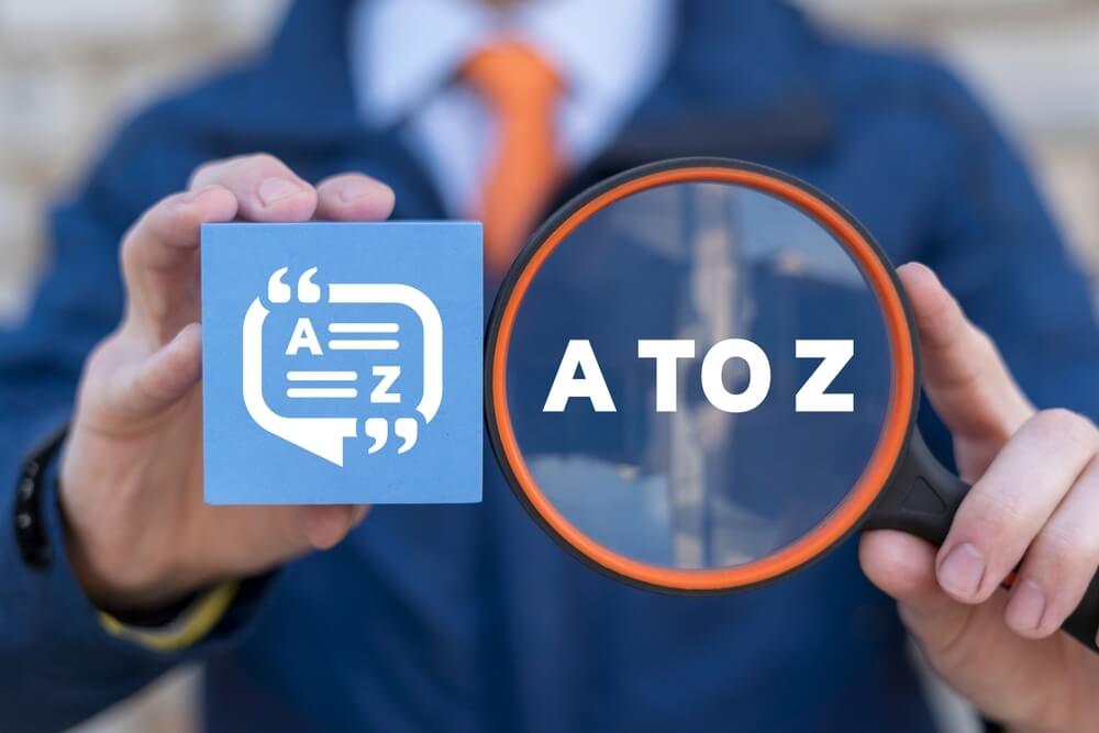 An illustration of a man depicting the symbols related to an A-Z directory