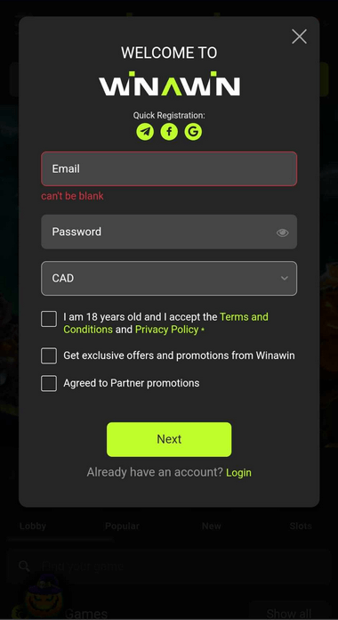 Winawin Casino Registration Step - Image 4