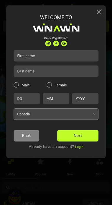 Winawin Casino Registration Step - Image 3