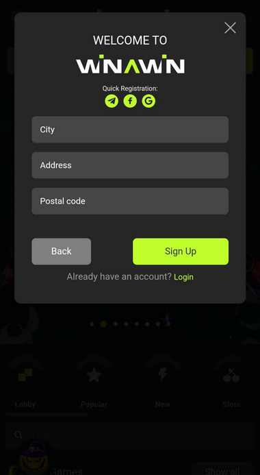 Winawin Casino Registration Step - Image 2