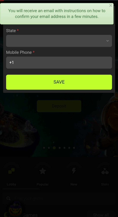 Winawin Casino Registration Step - Image 1