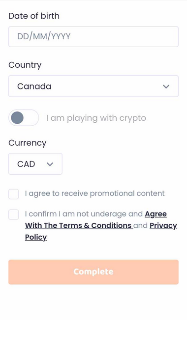 Here's a glimpse into the registration process of CasinoVibes with visual guidance 1.