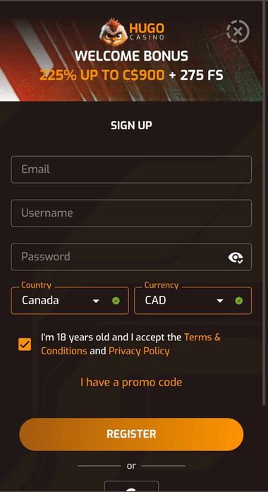 Step-by-step image guide for Hugo Casino Registration Process