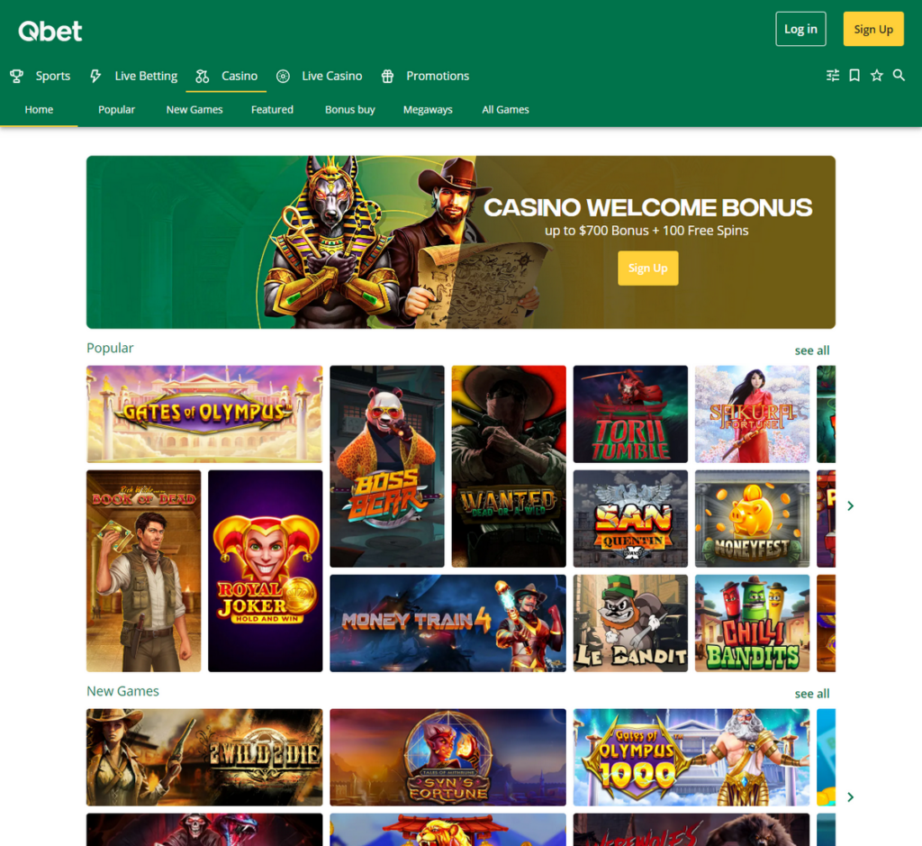 Qbet Casino Desktop Preview 2