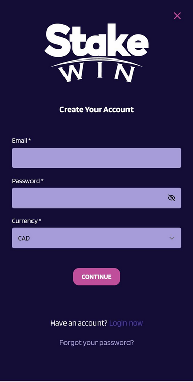 StakeWin Casino Registration Snapshot 2