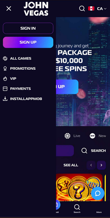 John Vegas Casino Mobile Preview 2