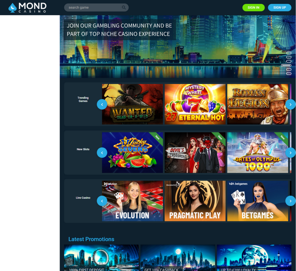 Mond Casino Desktop Preview 2