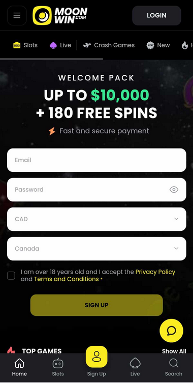 MoonWin Casino Mobile Preview 2