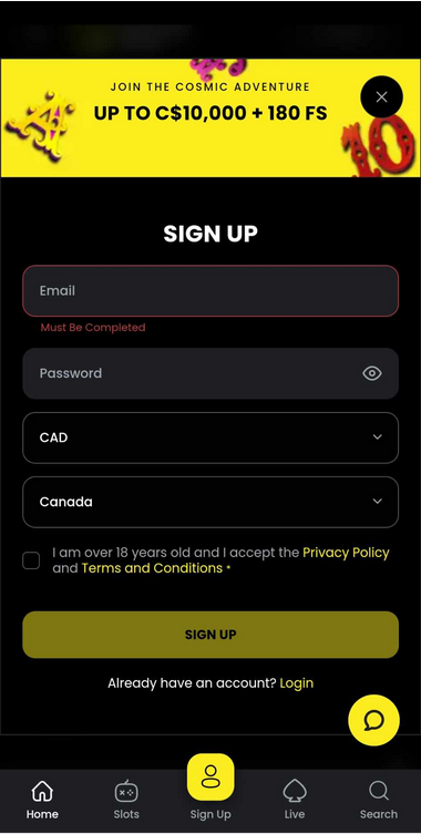 MoonWin Casino Registration - Image 1