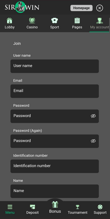 SirWin Casino Registration Process Image 2