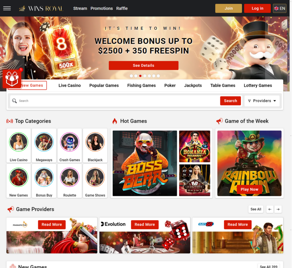 WinsRoyal Casino Desktop Preview 2