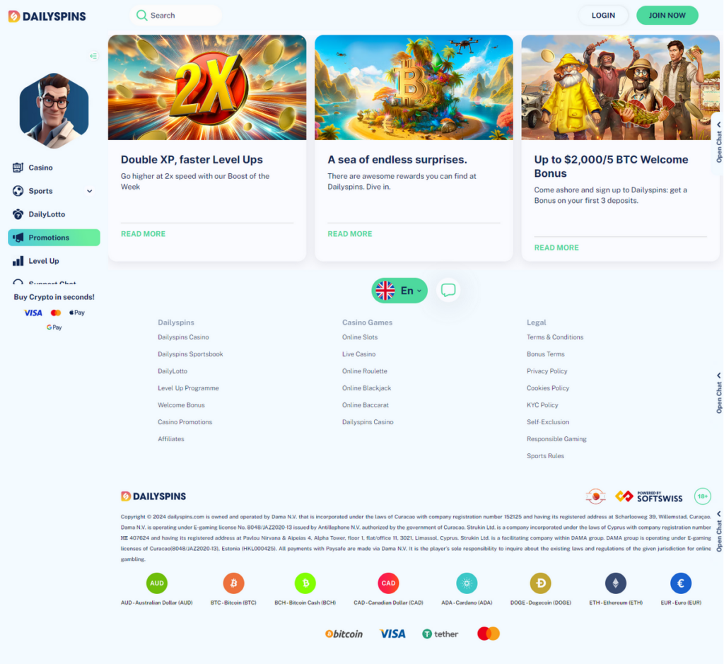 DailySpins Casino Desktop Preview 2