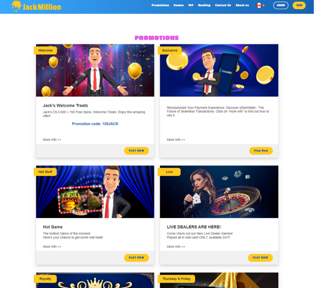 Jack Million Casino Desktop Preview 2