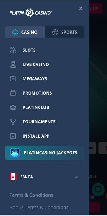 Platin Casino Mobile Preview 1