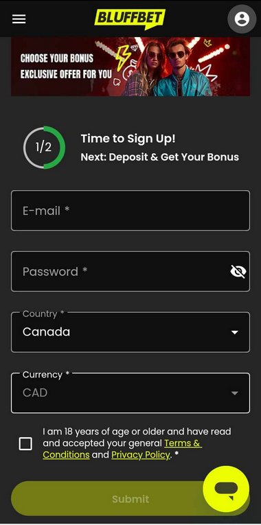 Visual Guide: Bluffbet Casino Registration Process - Step 2