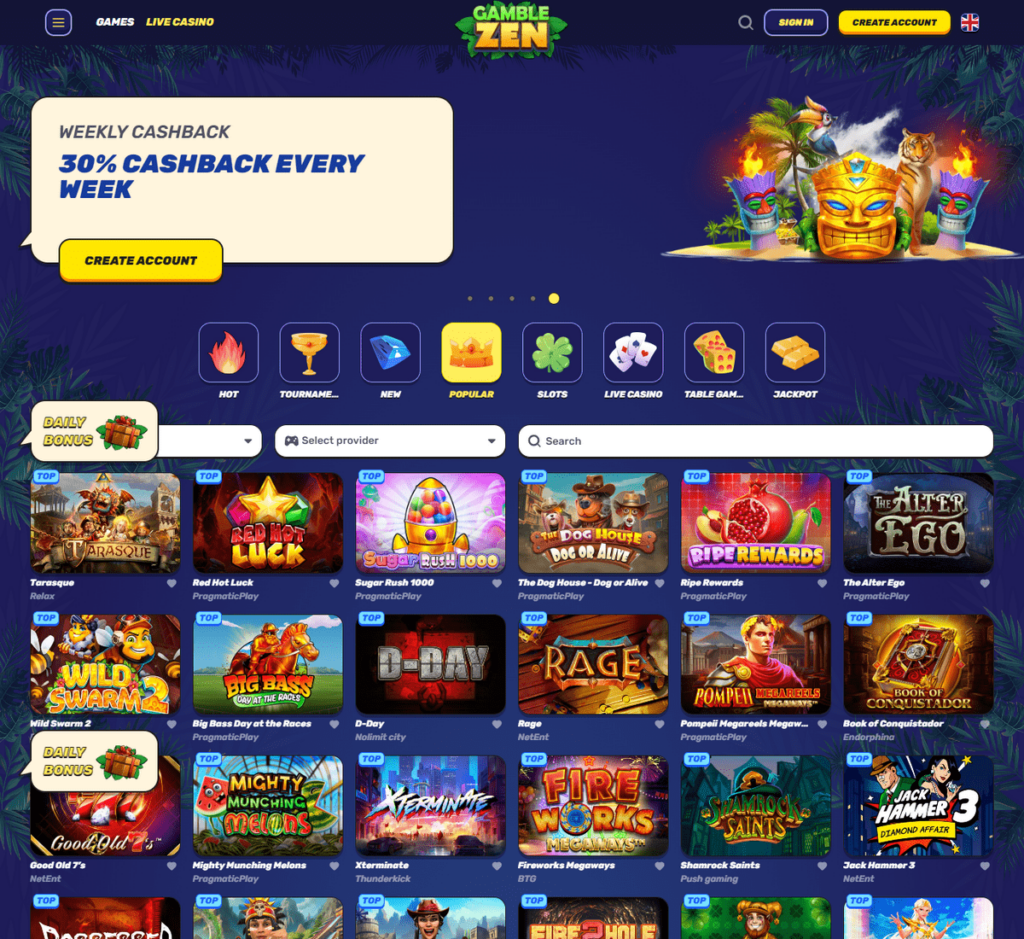 Gamblezen Casino Desktop Preview 2