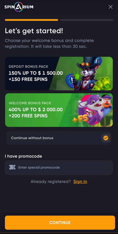 Image guide for the Spinarium Casino registration process.