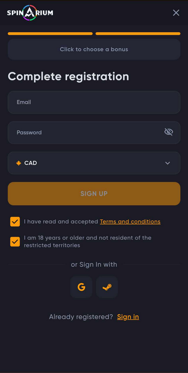 Another visual explanation for the Spinarium Casino registration procedure.