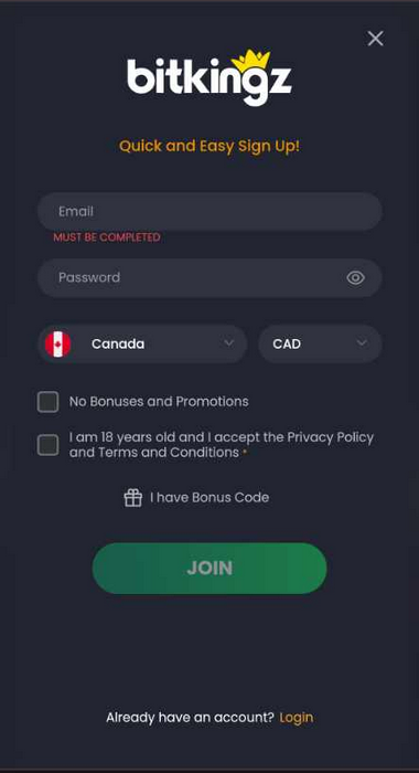 An image depicting registration steps at Bitkingz Casino.