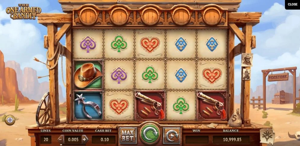 Yggdrasil's cowboy-themed debut, The One-Armed Bandit, puts you in the shoes of a gun-wielding outlaw.