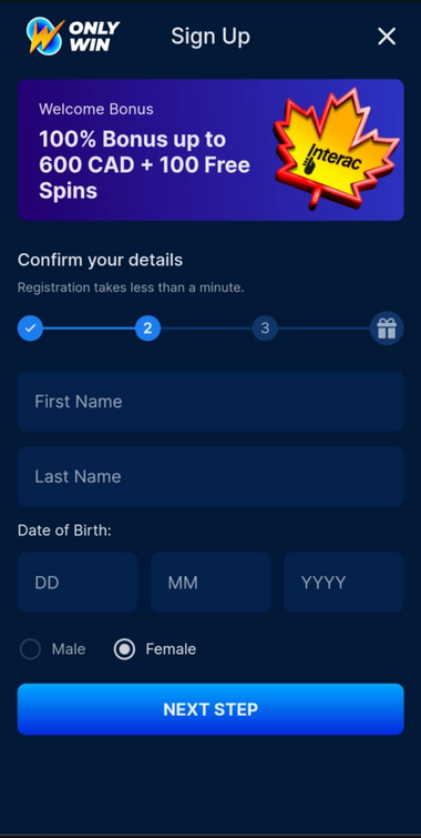 Steps to Register at OnlyWin Casino: Image 2
