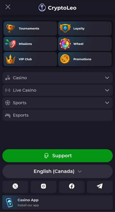 CryptoLeo Casino Mobile Preview 1