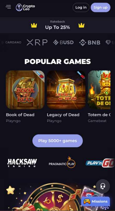 CryptoLeo Casino Mobile Preview 2