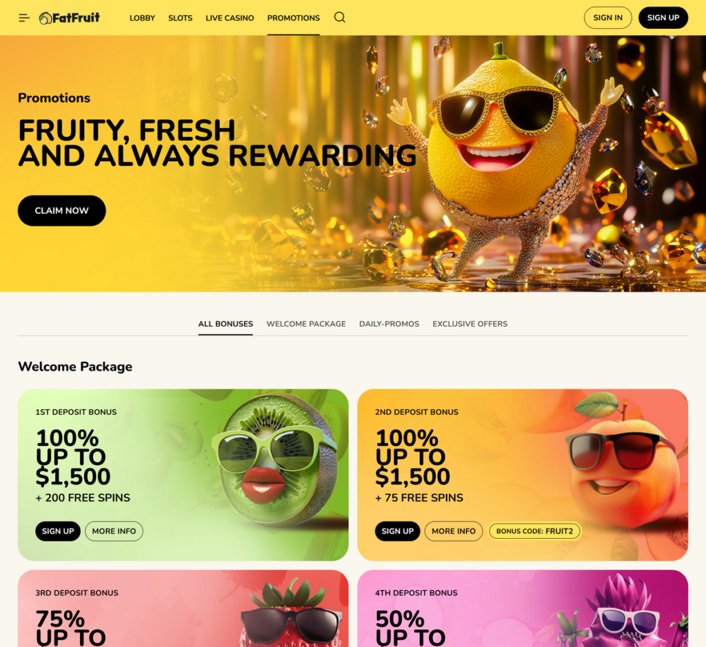 Предварительный просмотр FatFruit Casino на ПК 1