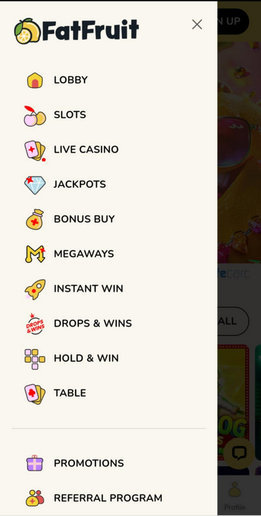 Предварительный просмотр FatFruit Casino на мобильном 1