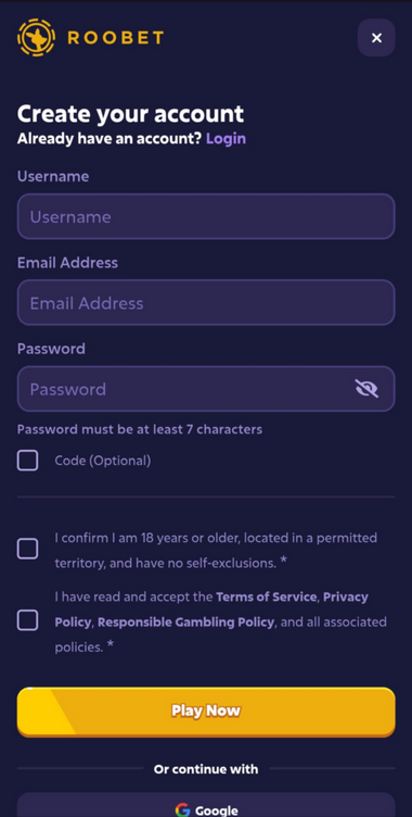 Visual Guide to Roobet Casino Registration Process