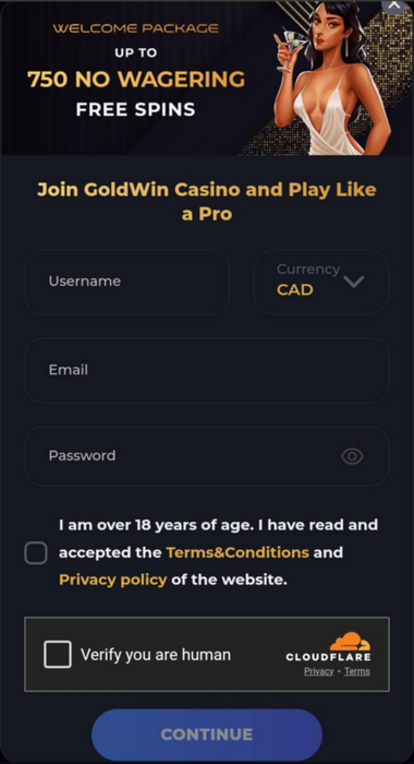 Visual Step 1: Goldwin Casino Registration Process