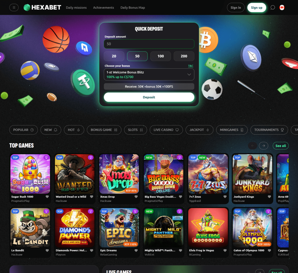 HexaBet Casino Desktop Preview 1