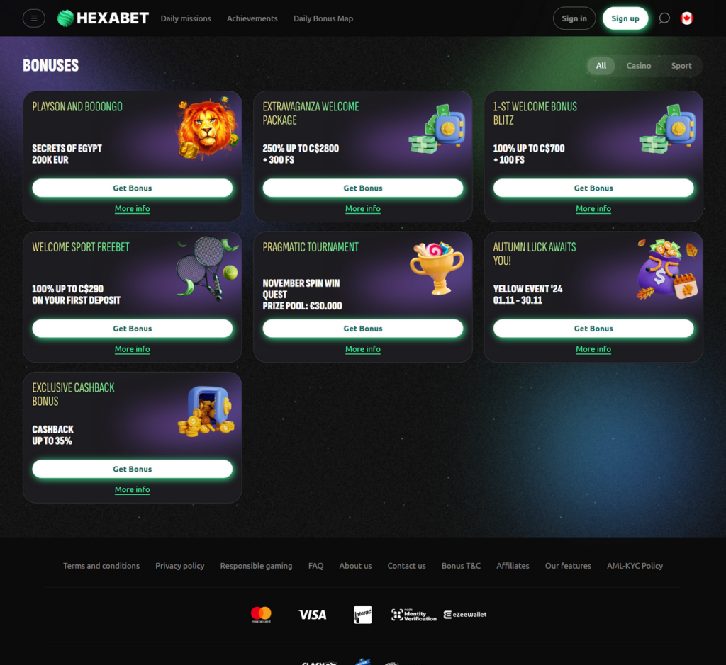 HexaBet Casino Desktop Preview 2
