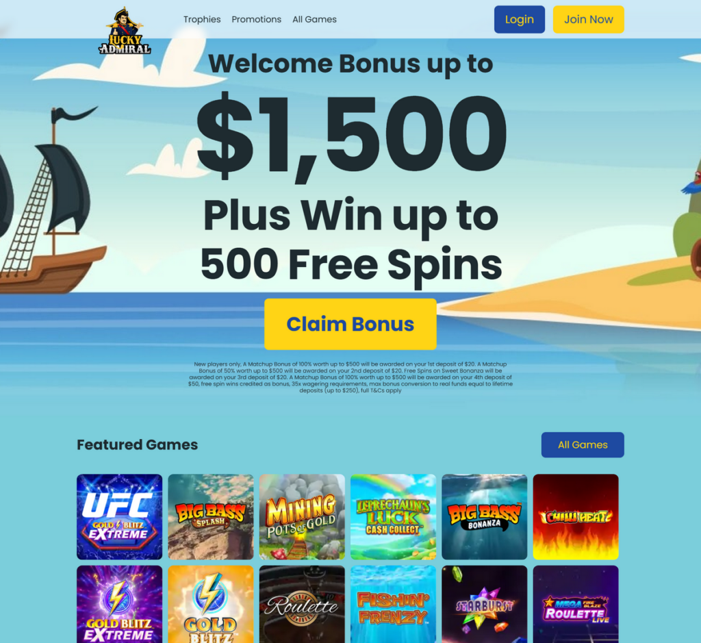 Desktop Configuration of the Lucky Admiral Casino: First Impression