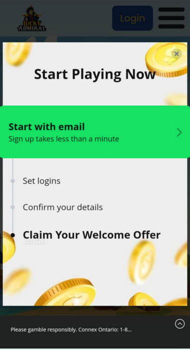 First Glance at Lucky Admiral Casino's Registration Process – Step 1