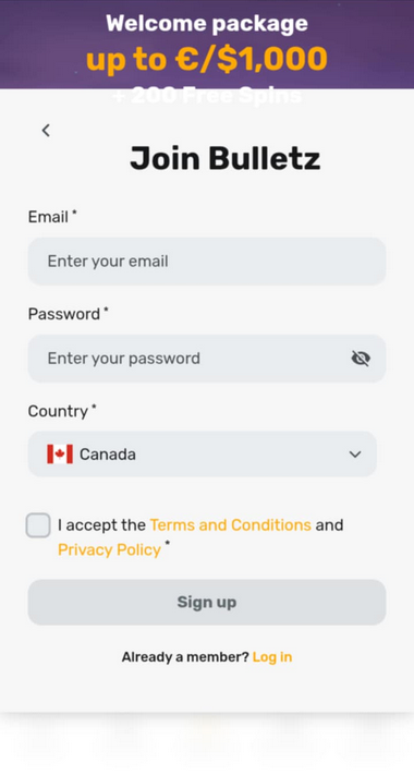 Bulletz Casino Enrollment Process Diagram 1